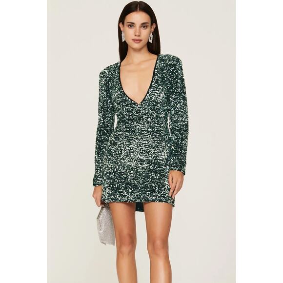 Bardot Lilia Sequin Mini Dress in Green Size Medium US Size 8 - Picture 1 of 11